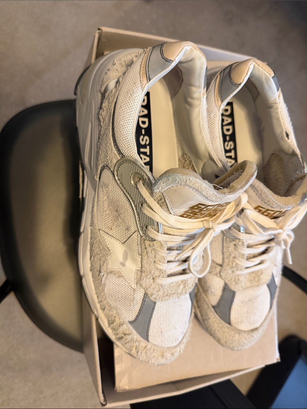 Golden Goose Dad-Star Sneakers in Cream, Beige and Gray